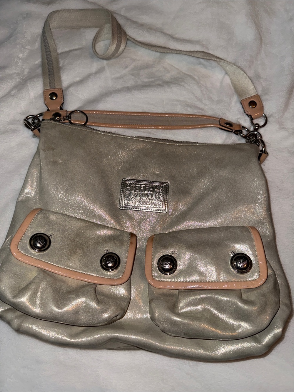Coach Shimmering gold  Crossbody with Tan Trim, No Tag